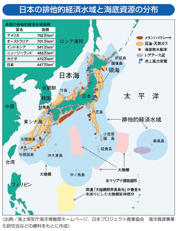 日本の排他的経済水域と海底資源の分布