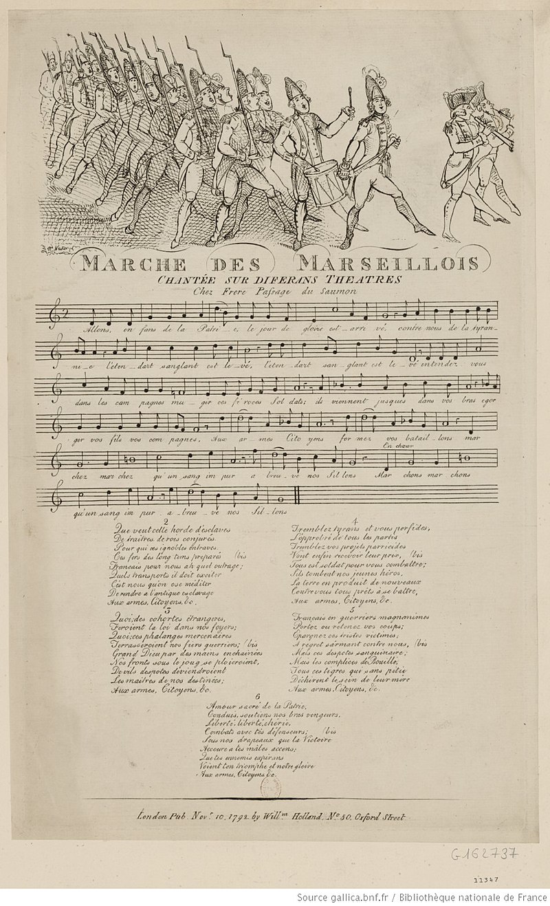ラ・マルセイエーズの楽譜　義勇軍が描かれている