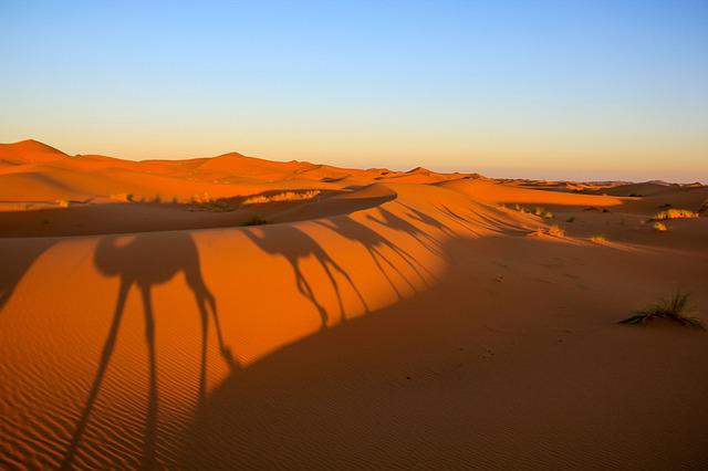 砂漠に陽が沈む