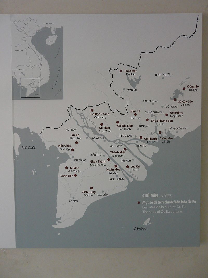 オケオ文化に関する遺跡群の地図（ホーチミン市歴史博物館）
